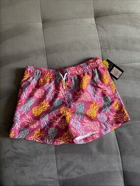 NWT Boys Pineapple Print Swim Trunks Pink Tropical Swim Shorts Size XL 14